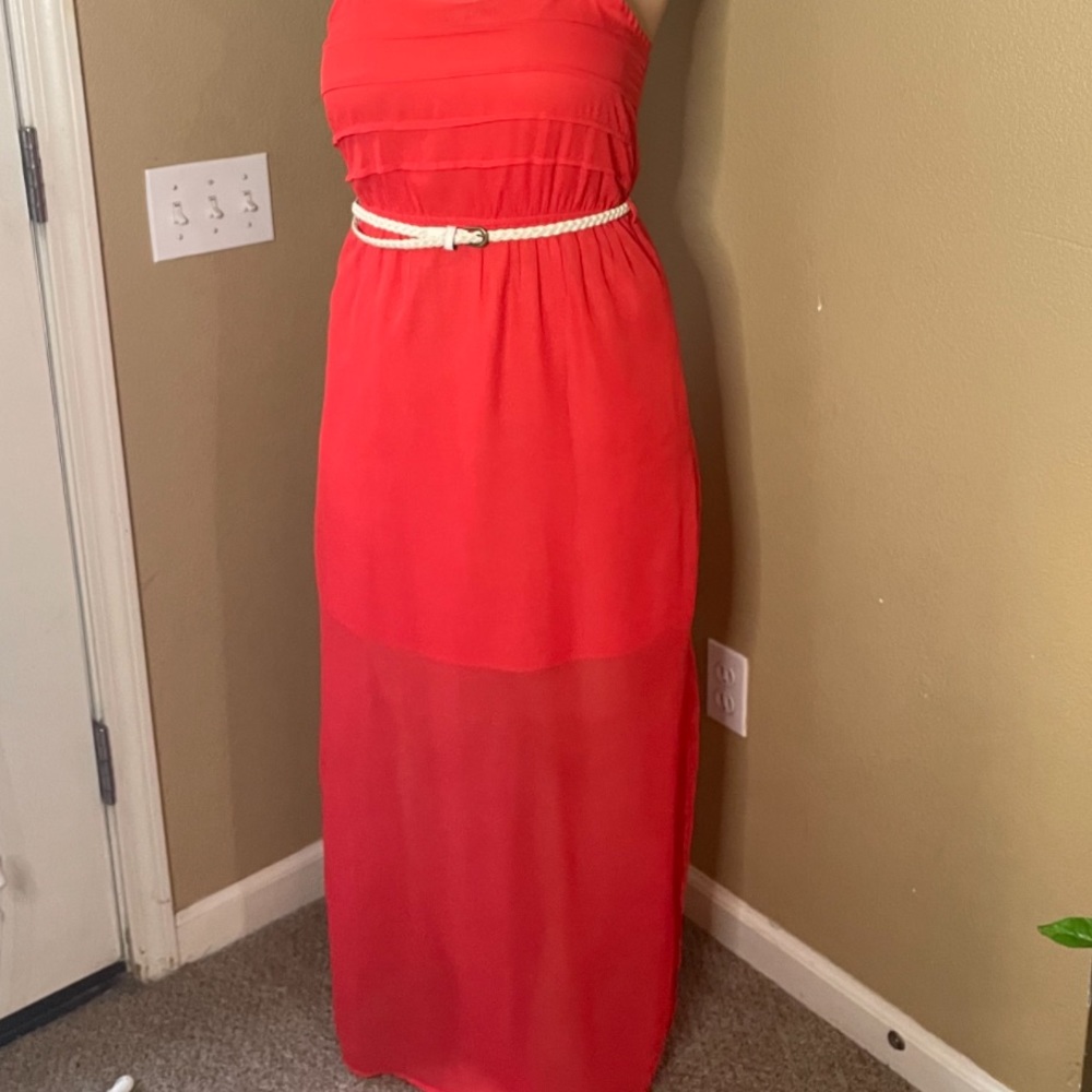 Beautiful orange dress with straps and slits on both sides